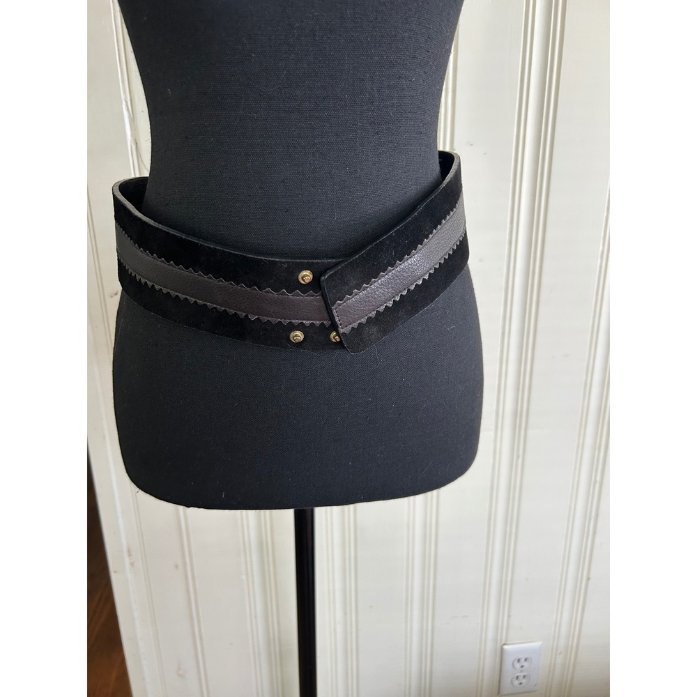 Donna Karan New York 90's Y2K Women S Black Suede Leather Wide Waist Cinch Belt